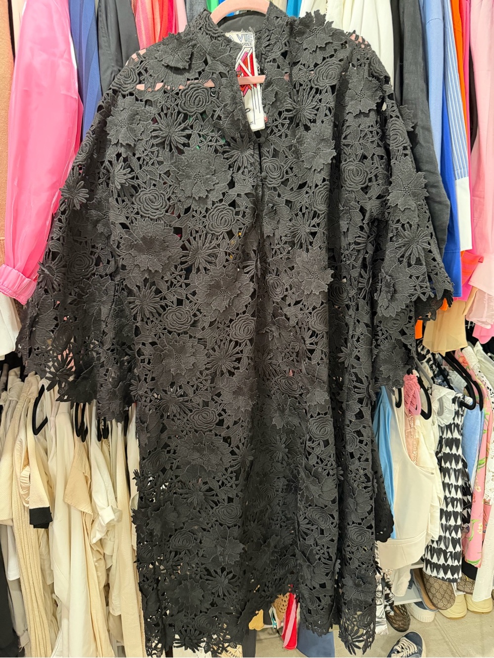 La Vie Style House Women’s Black Crochet Maxi Dress